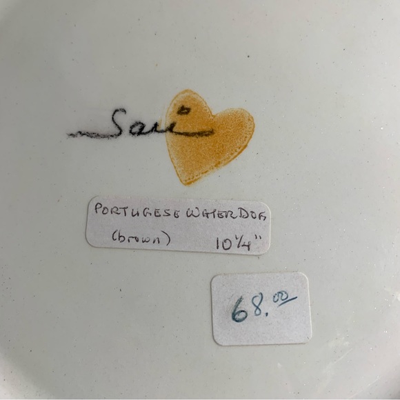 Vintage Hand Painted Portuguese Water Dog Decorative 10” Plate Art Love Hearts - Picture 6 of 7